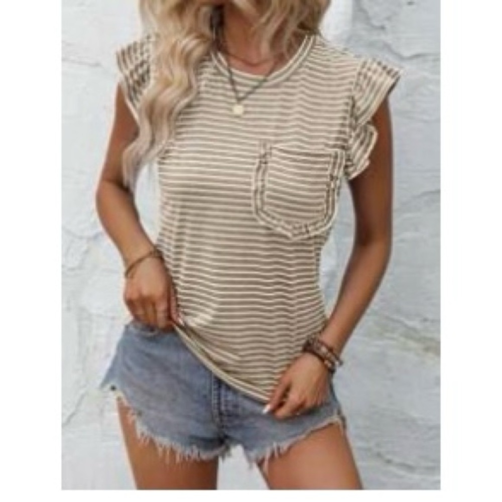 Brand NEW SHEIN Lune Women’s Summer Striped Print Round Pocket Top